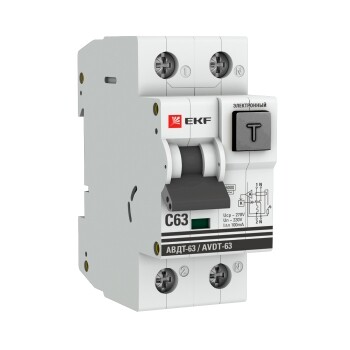 Выключатель автоматический дифференциального тока АВДТ-63 63А/100мА (характеристика C, электронный, тип АС) 6кА PROxima | DA63-63-100e-AC | EKF