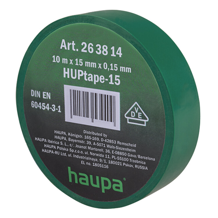 Изолента ПВХ, 19 мм x 25 м, цвет зеленый | 263916 | Haupa