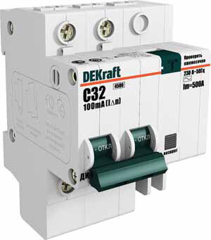 Выключатель автоматический дифференциальный ДИФ-101 2п 10А C 30мА тип AC (4 мод) | 15002DEK | DEKraft