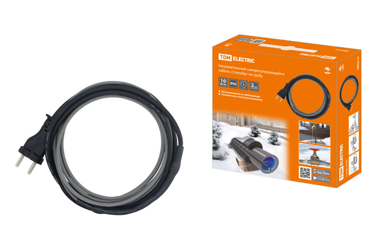 Нагревательный саморегулирующийся кабель "Стоплёд" НСК10-Н с вилкой, на трубу (10м/160Вт) | SQ2510-0005 | TDM