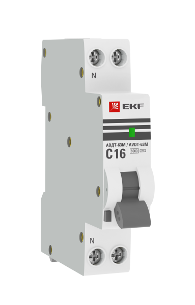 Выключатель автоматический дифференциального тока АВДТ-63М 1п+N 16А C 10мА тип AС (1 мод) PROxima (электронный,) | DA63M-16-10 | EKF