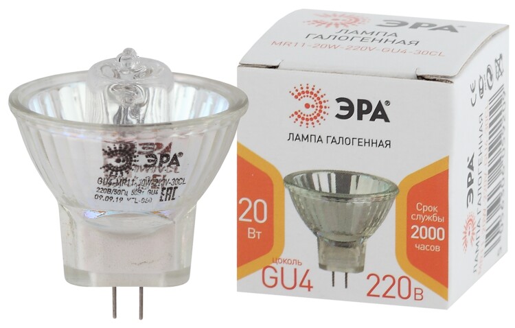 Лампа галогенная GU4-MR11-20W-220V-30 CL (галоген, софит, 20Вт, нейтр, GU4). | Б0044093 | ЭРА
