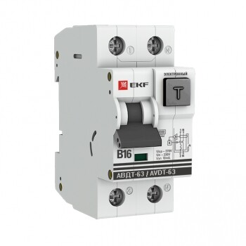 Выключатель автоматический дифференциального тока АВДТ-63 16А/10мА (характеристика B, электронный, тип A) 6кА PROxima | DA63-16B-10e | EKF