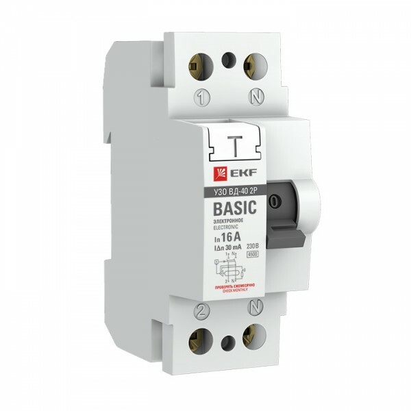Выключатель дифференциальный (УЗО) 2п 25А 10мА тип AC Basic | elcb-2-25-10-em-sim | EKF