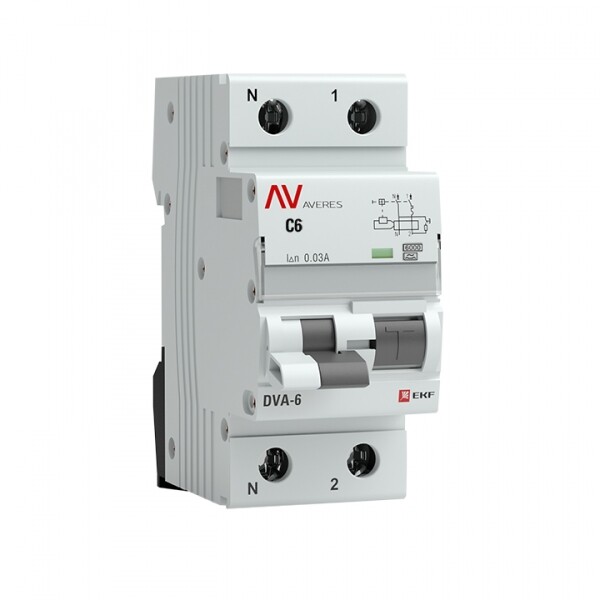 Выключатель автоматический дифференциального тока DVA-6 1п+N 6А C 30мА тип A AVERES | rcbo6-1pn-6C-30-a-av | EKF