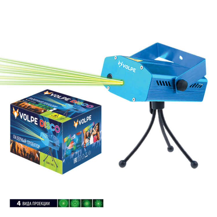 Светильник лазерный проектор, 4 типа проекции, микрофон, с регулировкой UDL-Q350 4P/G BLUE | UL-00001184 | Volpe