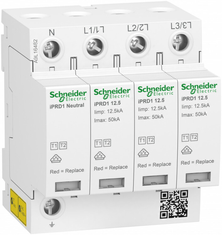 УЗИП iPRD1 12.5r 3P+N 50kA КЛАСС 1+2 с картриджем | A9L16482 | Schneider Electric