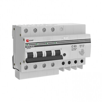 Выключатель автоматический дифференциальный АД-4 S 63А/300мА (хар-ка C, AC, электронный, защита 270В) 4,5кА PROxima | DA4-63-300S-pro | EKF