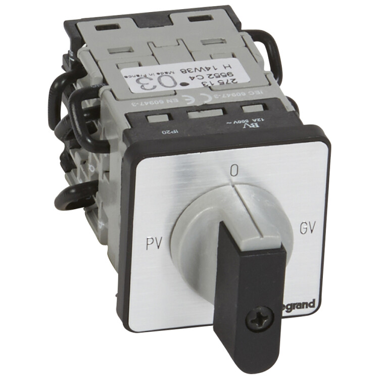 Переключатель трехфазного электродвигателя - на одно направление - PR 12 - PV-O-GV - 8 контактов - крепление на дверце | 027513 | Legrand