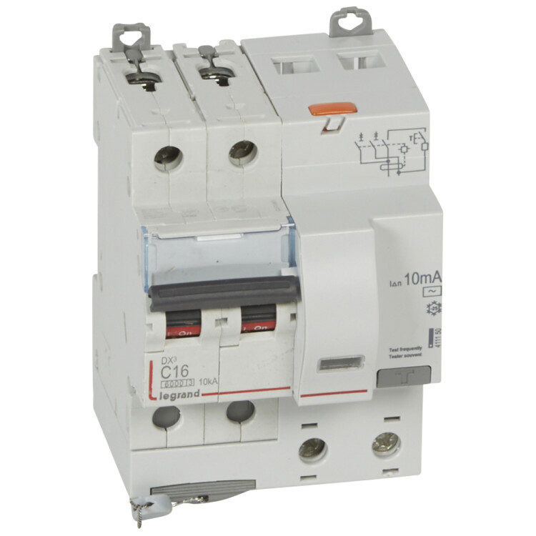 Выключатель автоматический дифференциальный DX3 6000 2п 16А С 10мА тип AС (4 мод) | 411150 | Legrand