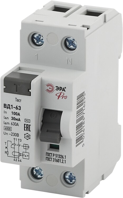 Выключатель дифференциальный (УЗО) (электромеханическое) NO-902-54 ВД1-63 1P+N 100А 30мА Pro | Б0031893 | ЭРА