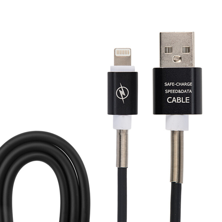 USB кабель для iPhone 5/6/7/8/Х моделей, черный силикон, 1 метр (с пружиной) REXANT |18-7012 | REXANT