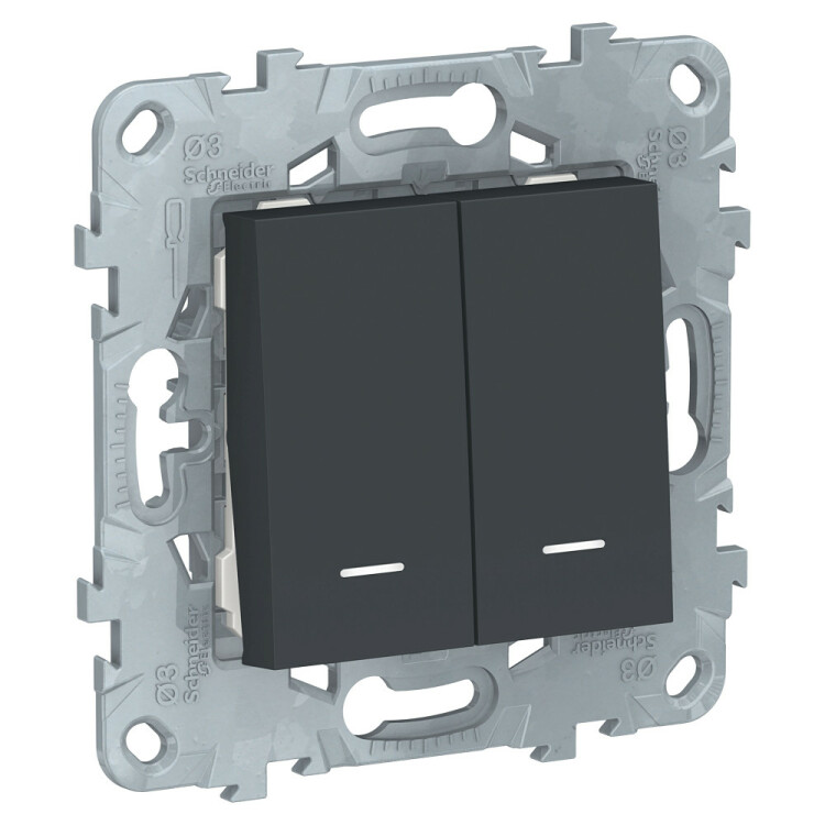 Unica New Антрацит Переключатель 2-клавишный, 2 мод.,с подсветкой, 2 х сх.6а | NU521354N | Schneider Electric