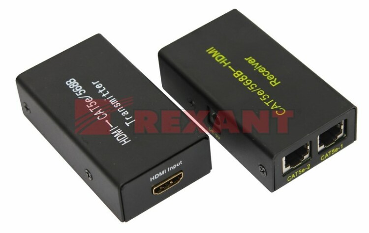 HDMI удлинитель по витой паре RJ-45(8P-8C) кат. 5е/6, передатчик+приемник | 17-6906 | REXANT