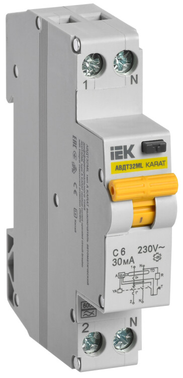 Выключатель автоматический дифференциального тока АВДТ32ML тип A С6 30мА KARAT | MVD12-1-006-C-030-A | IEK