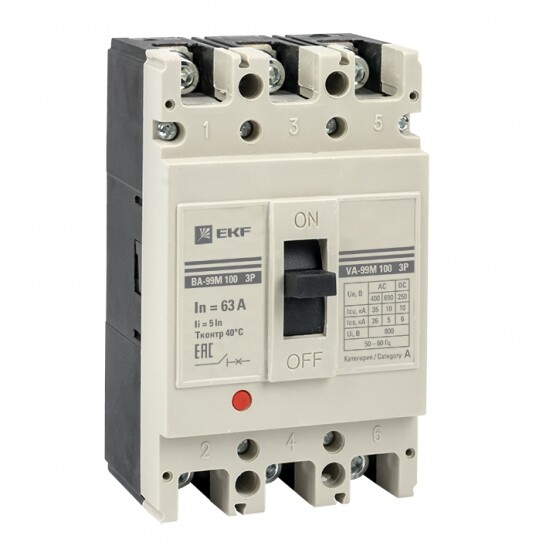 Выключатель автоматический ВА-99М 100/20А 3P 5In 35кА EKF PROxima | mccb99-3P5In100-20m | EKF