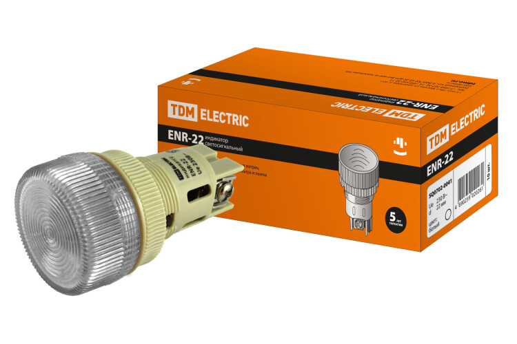 Лампа ENR-22 сигнальная d22мм белый неон/230В цилиндр | SQ0702-0041 | TDM