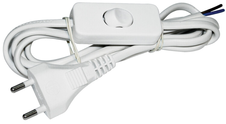Шнур УШ-1КВ опрессованный с вилкой со встроенным выключателем 2х0,75/2метра, белый | WUP20-02-K01 | IEK