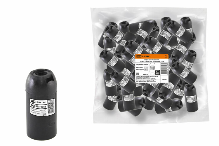 Патрон Е14 подвесной, термостойкий пластик, черный | SQ0335-0053 | TDM ELECTRIC