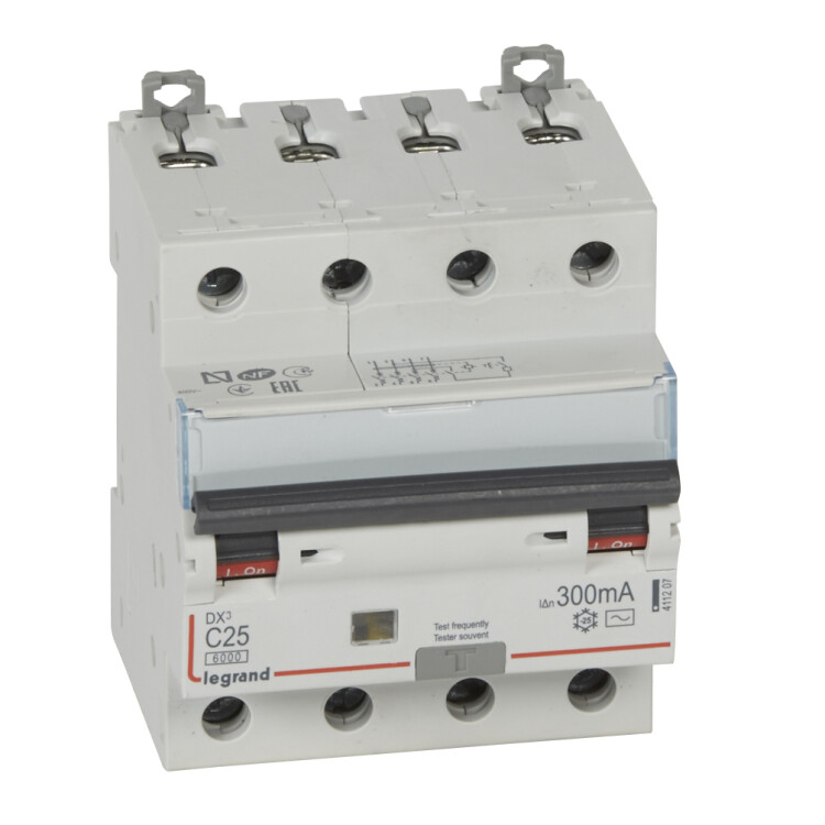 Выключатель автоматический дифференциальный DX3 6000 4п 25А С 300мА тип AС | 411207 | Legrand