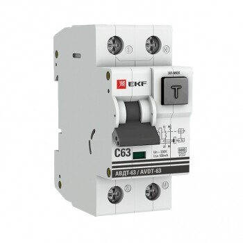 Выключатель автоматический дифференциальный АВДТ-63 63А/100мА (хар-ка C, электромеханический, тип AС) 6кА PROxima | DA63-63-100em-AC | EKF