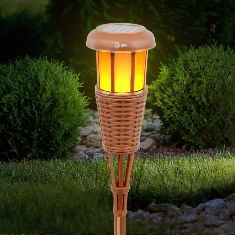 Светильник садовый уличный ERASF22-35 на солнечной батарее Факел бамбук | Б0053383 | ЭРА