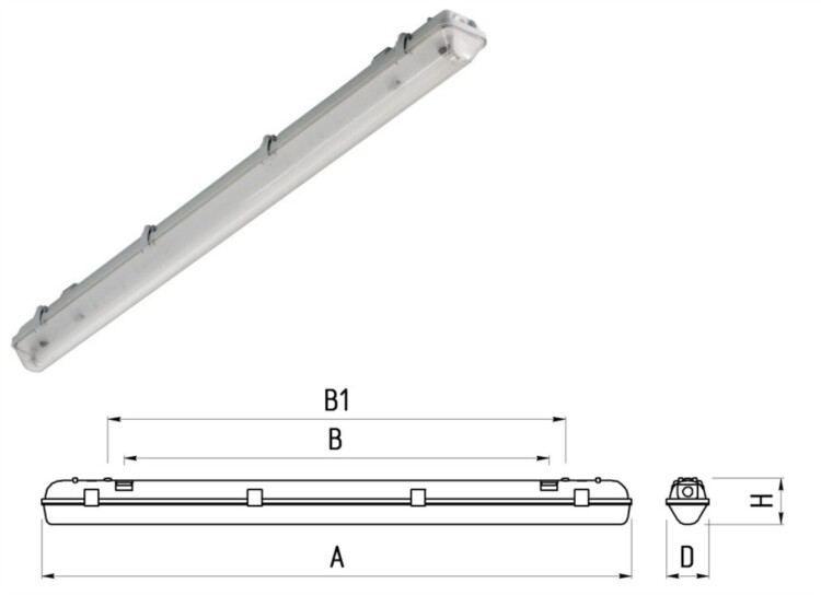 Светильник люминесцентный пылевлагозащищенный TLWP136 PS EL 1263x102x105мм без ламп IP65 прозр | 00511 | TechnoLux