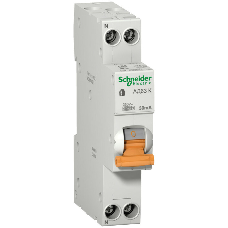 Выключатель автоматический дифференциальный АД63 К 1п+N 32А C 30мА тип AC (1 мод) | 12525 | Schneider Electric