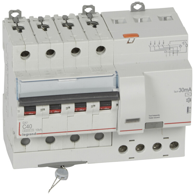 Выключатель автоматический дифференциальный DX3 4п 40А C 30мА тип AC 7м | 411190 | Legrand