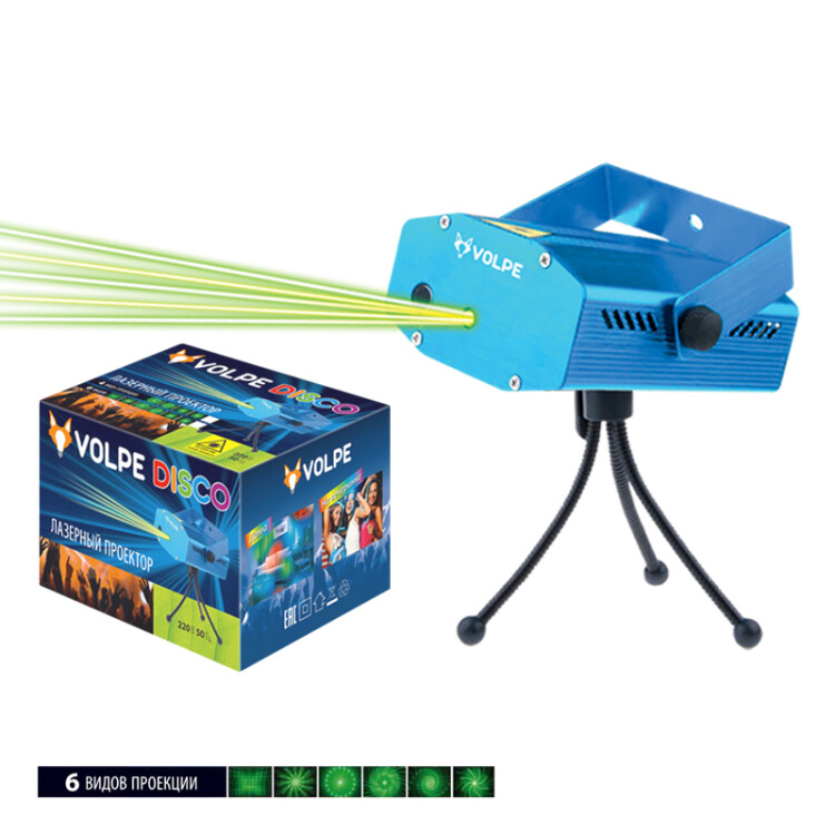 Светильник лазерный проектор, 6 типов проекции, микрофон, с регулировкой UDL-Q350 6P/G BLUE | UL-00001185 | Volpe