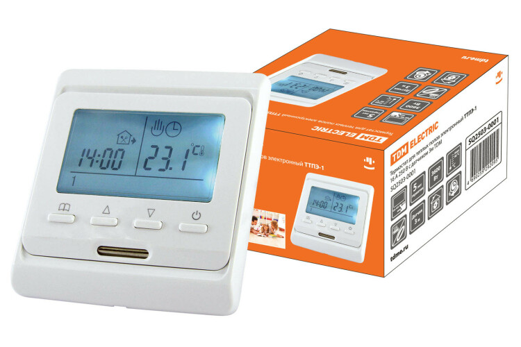 Термостат для теплых полов электронный ТТПЭ-1 16А 250В с датчиком 3м | SQ2503-0001 | TDM