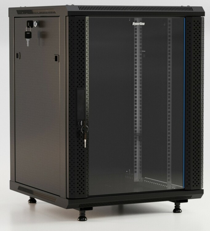 TWB-FC-2766-GP-RAL9004 Шкаф настенный 19-дюймовый (19"), 27U, 1316x600х600мм, стеклянная дверь с перфорацией по бокам, цвет черн.| 403894 | Hyperline