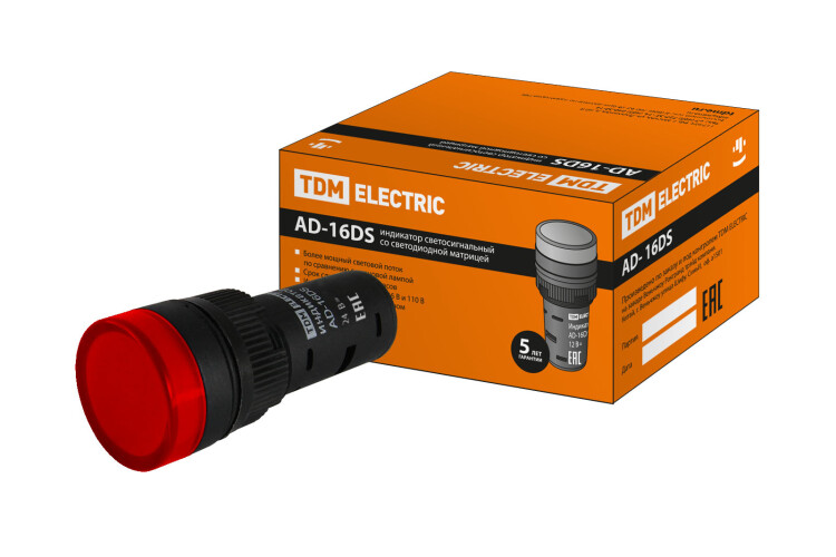 Лампа AD-16DS(LED)матрица d16мм красный 24В AC/DC | SQ0702-0056 | TDM
