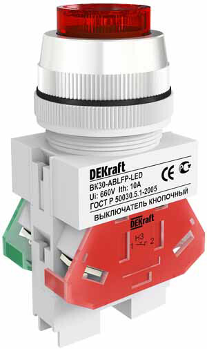 Выкл. кноп. ABLFP 30 мм Цвет:КРАСНЫЙ LED 220В ВK-30 a | 25048DEK | DEKraft