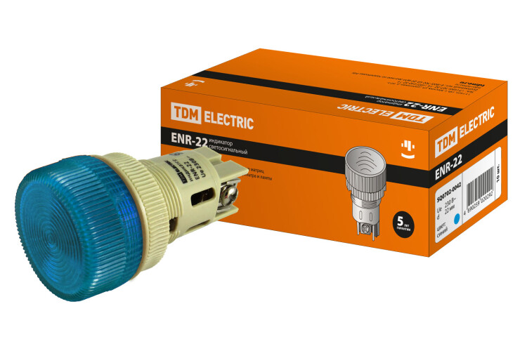 Лампа ENR-22 сигнальная d22мм синий неон/230В цилиндр | SQ0702-0042 | TDM