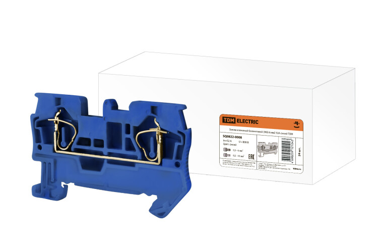 Зажим клеммный безвинтовой (ЗКБ) 6 мм2 52А синий | SQ0822-0008 | TDM