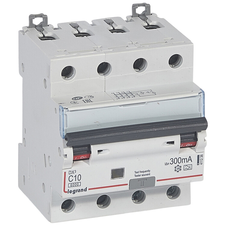 Выключатель автоматический дифференциальный DX3 6000 4п 10А С 300мА тип A | 411238 | Legrand