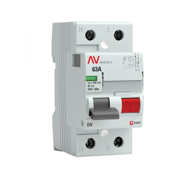 Выключатель дифференциальный (УЗО) DV (селективный) 2п 63А 100мА тип AC AVERES | rccb-2-63-100-s-av | EKF