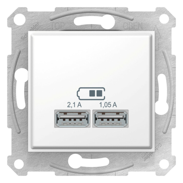 SEDNA, USB мех-м 2,1А (2x1,05А), БЕЛЫЙ | SDN2710221 | Schneider Electric