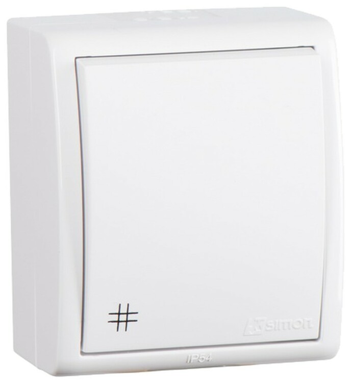 Simon 15 Белый Выключатель 1-кл проходной с 3-х мест (перекрёстный) с подсветкой, IP54, 10А 250В, винт. зажим | 1594254-030 | Simon