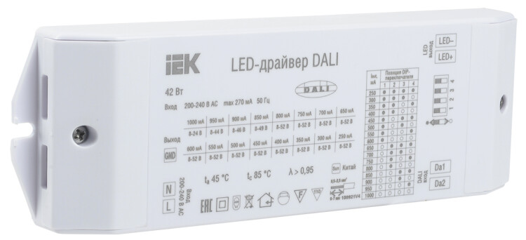 LED-драйвер DALI 42Вт 250-1000мА 8-52В IEK | LPS14-01-042-1000 | IEK