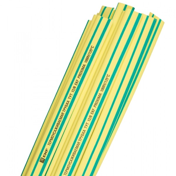 Термоусаживаемая трубка ТУТ 16/8 желто-зеленая EKF PROxima | tut-16-yg-1m | EKF