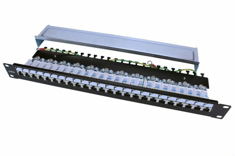 Патч-панель PP3-19-24-8P8C-C6-SH-110D 19", 1U, 24 порта RJ-45 полн. экран., категория 6, Dual IDC, ROHS, цвет черный | 246048 | Hyperline