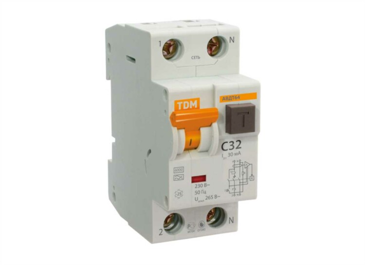 Выключатель автоматический дифференциального тока АВДТ 64 1п+N 32А C 100мА тип A | SQ0205-0007 | TDM
