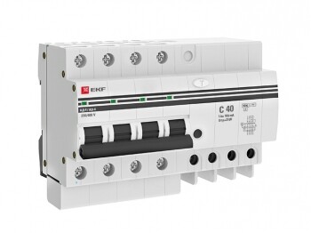 Выключатель автоматический дифференциального тока АД-4 40А/100мА (характеристика C, AC, электронный, защита 270В) 6кА PROxima | DA4-6-40-100-pro | EKF