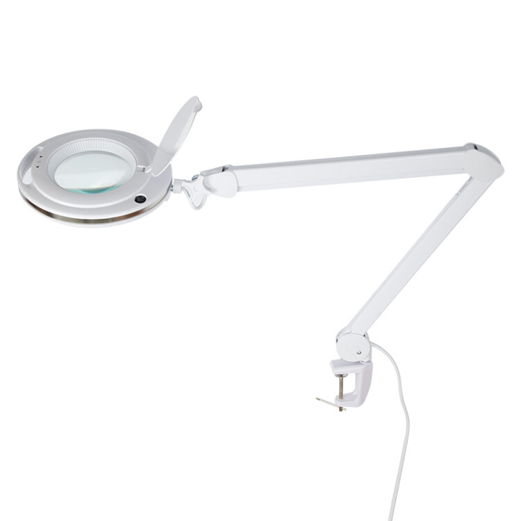 Лупа на струбцине , круглая, 3D, с подсветкой 60 LED, сенсорный регулятор яркости, белая | 31-0531 | REXANT