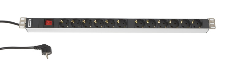 Блок розеток SHT-12SH-S-2.5EU Блок розеток, 12 розеток, 16 A, выключатель, шнур 2.5м (700 x 44.4 x 44.4 мм) | 29234 | Hyperline