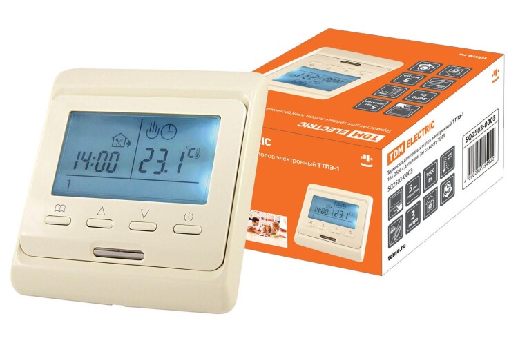 Термостат для теплых полов электронный ТТПЭ-1 16А 250В с датчиком 3м сл. кость | SQ2503-0003 | TDM
