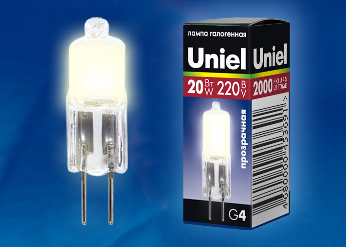 Лампа галогенная капсульная JC-220/20/G4 CL | 01822 | Uniel
