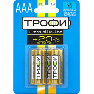 Батарейки Щелочные (Алкалиновые) LR03-6BL ULTRA (60/480/28800) | Б0015135 | Трофи